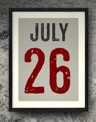 july calendar on the photo frame