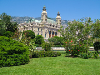 View from  the seaside  to the  Monte Carlo Casino and   beautiful   garden ,   Monaco.