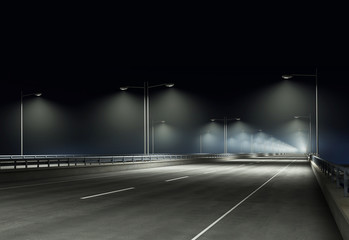 leere Brücke bei Nacht und Nebel