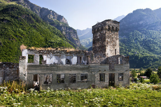 Georgian Svaneti towers and ruin defensive system medieval age