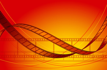 Abstract film background. Film winding tape on a red background