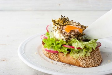 Toast with salad , vegetable and egg