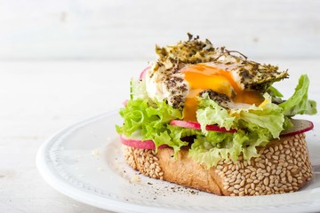 Toast with salad , vegetable and egg horizontal