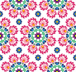 Fototapeta na wymiar Seamless floral Polish folk art pattern - Wzory Lowickie, Wycinanki 