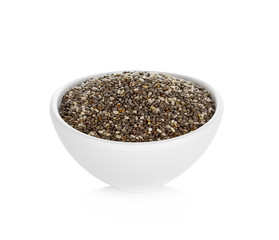 bowl of healthy chia seeds isolated on white