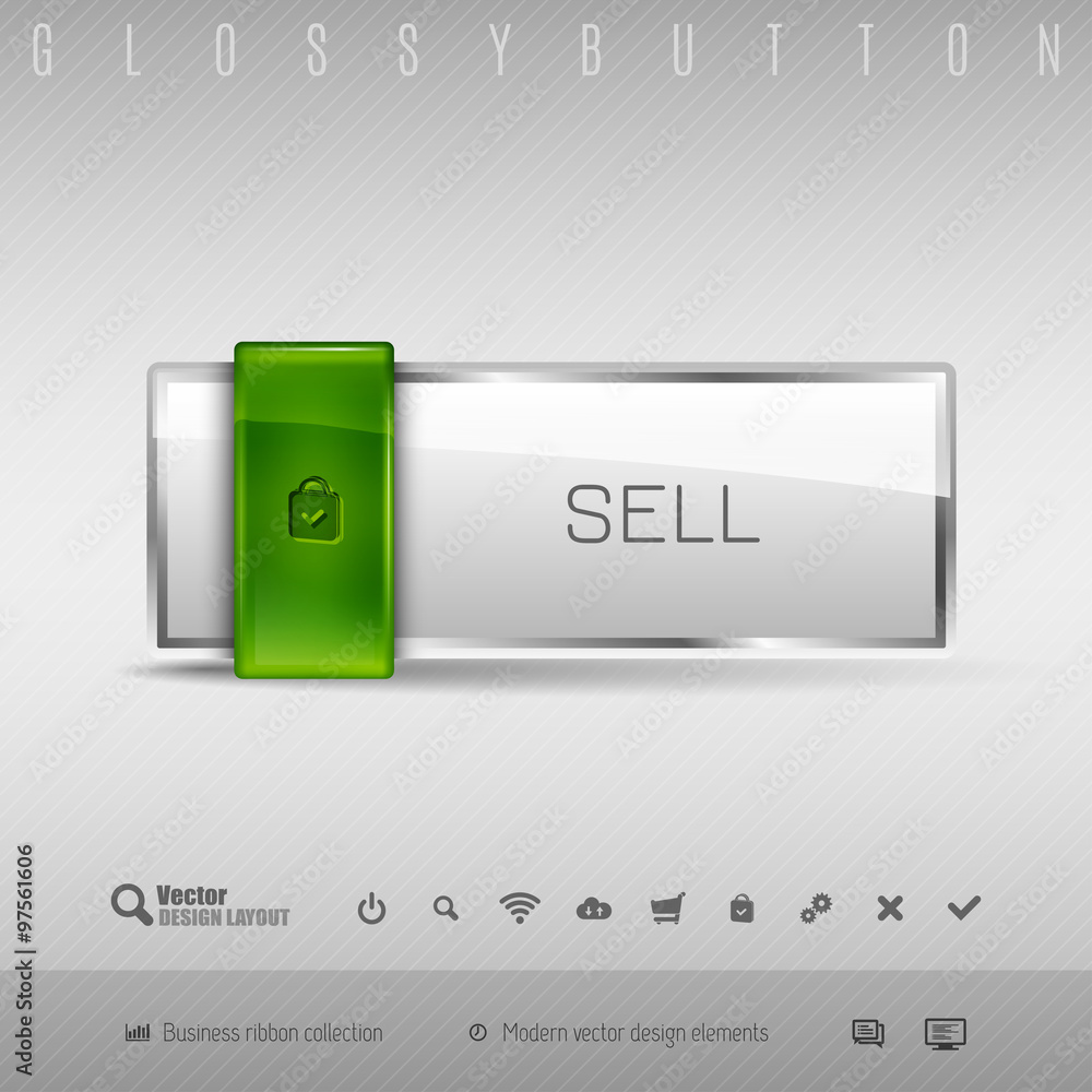 Poster vector design elements green and gray glossy button with set of