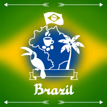 Brazil background with stylized objects and cultural symbols