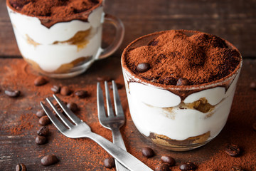 Tiramisu in a glass cup
