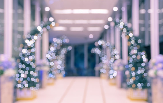 Blur indoor building with Christmas lihgts