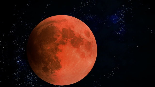Unreal Blood Moon with Stars and Clouds Video Timelapse