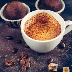 Fotobehang Espresso with chocolate cupcake © valya82