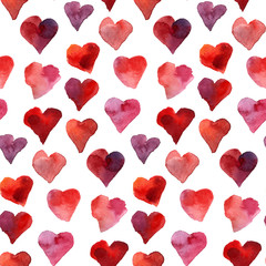 Seamless hearts watercolor pattern for Valentine Day