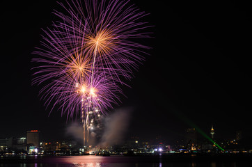 Pink fireworks at Pattaya beach, Thailand