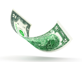 Two dollar banknote curled isolated on white background  