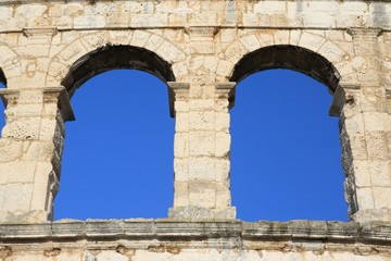 Fototapeta na wymiar Arcs on Amphitheater in Pula, Croatia