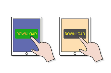 Download, a hand drawn vector illustration concept of pressing the download button on the internet, available in 2 varieties of colors (editable).