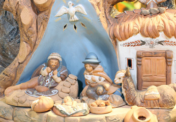 nativity scene with baby Jesus St Joseph and santa maria