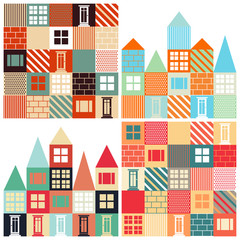 Obraz premium Set of seamless vector backgrounds with with houses