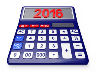 Electronic calculator with the numbers 2016 on the display isolated on white background  