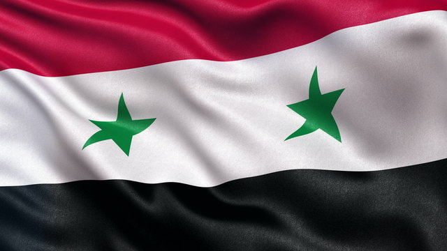 Realistic flag of Syria waving in the wind. Seamless loop with highly detailed fabric texture.