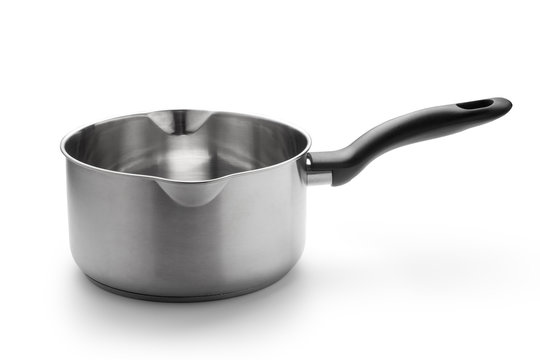 Stainless steel saucepan isolated on white background