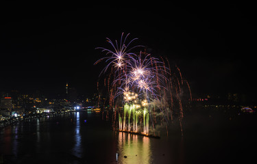 Fireworks on the sky at Pattaya beach, Thailand
