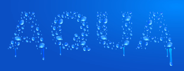 Word aqua droplets of water on the glass. Vector illustration