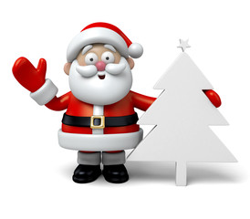 The Santa Claus and a christmas tree shaped board