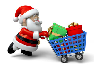 The Santa Claus and a shopping cart