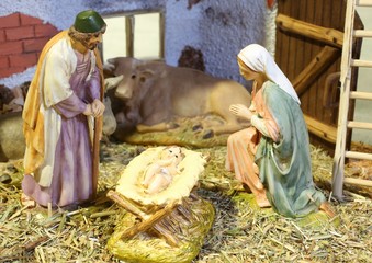 nativity scene with baby Jesus Mary and Joseph in the manger