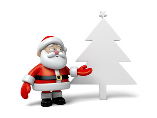 The Santa Claus and a christmas tree shaped board