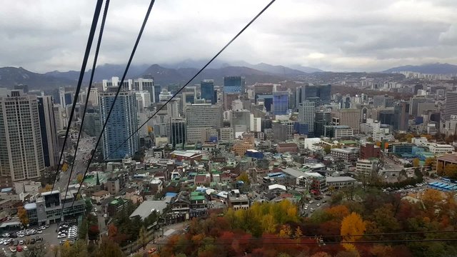Aerial View of City of Seoul, South Korea in a Cable Car 