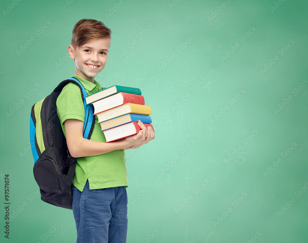 Canvas Prints happy student boy with school bag and books