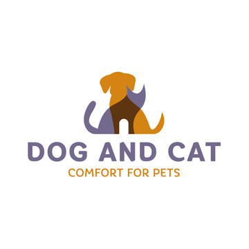 Dog and Cat with effect Overlay trend logo art