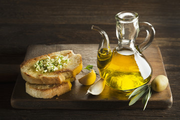Appetizer of olive oil and bread