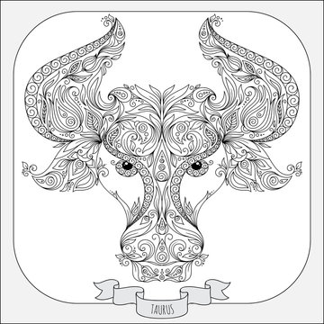 Hand drawn pattern for coloring book zodiac Taurus