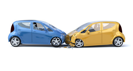 Two Car Accident / Safety Concept. White Background