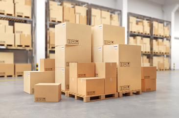 Cardboard boxes on a pallet. 3d illustration.