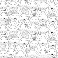 Fototapeta premium Seamless pattern with rabbits. Head closeup. Black and white.