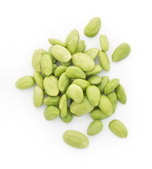 Parkia speciosa seeds or bitter bean in bamboo baskets on white