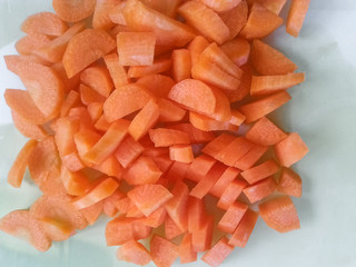 Top view of sliced carrots ready to use, close up