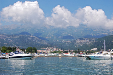 Fototapeta na wymiar Budva. Montenegro. Seascape, boats, mountains