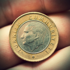 Turkish coin in the palm