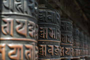 Buddhist prayer wheels , Kathmandu, Nepal