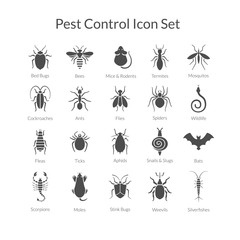 Vector set of icons with insects for pest control business - obrazy, fototapety, plakaty