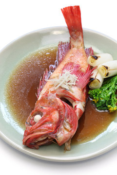 simmered kinki rockfish with sweetened soy sauce, japanese cuisine