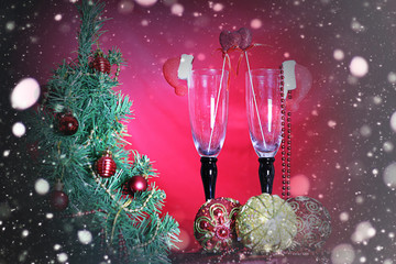 New Year tree decorations glasses