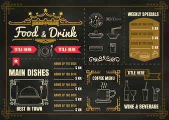 Naklejka premium Restaurant Food Menu Design with Chalkboard Background