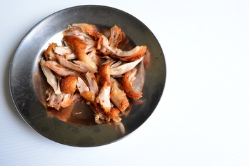 Shred Fried Chicken in dish