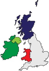Simplicity line of United Kingdom and Ireland map on white background. Vector illustration.